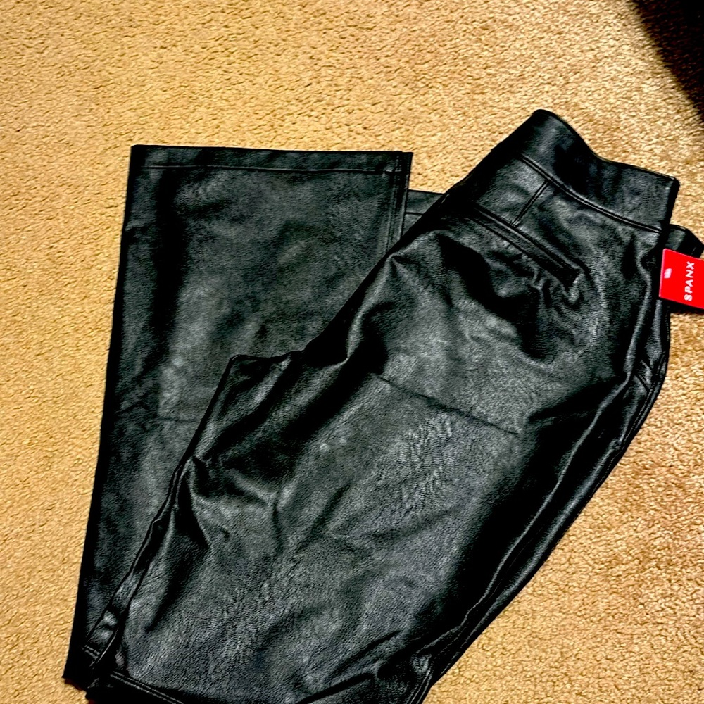 Brand new Spanx leather flare pants 1X